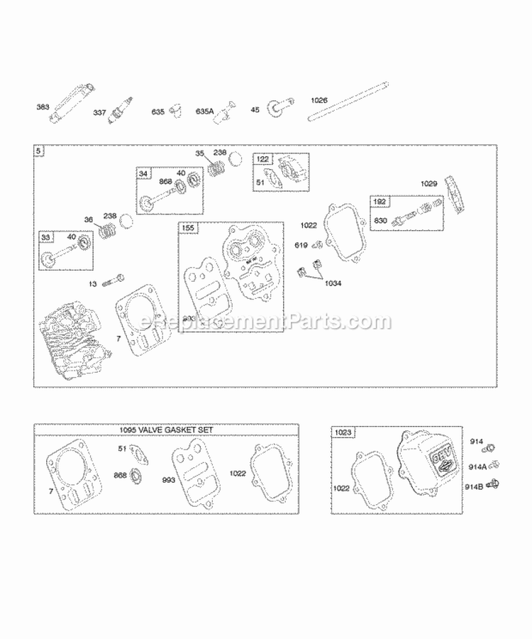 Cylinder Head Diagram and Parts List for 122232-0152-E8  Briggs and Stratton Engine